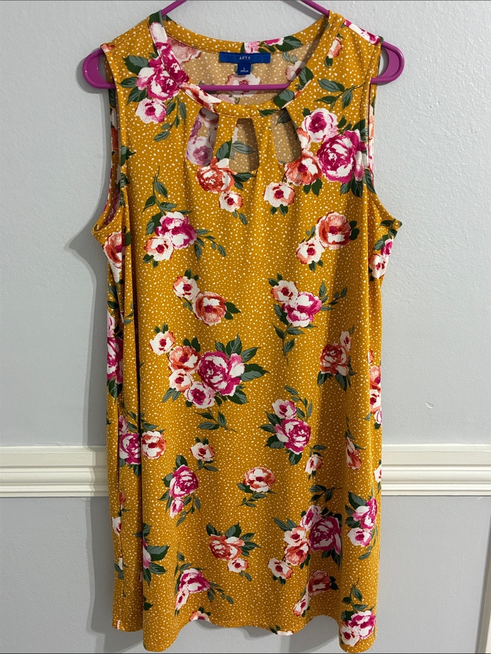 Apt. 9 Mustard Floral Sleeveless A-Line Dress with Pockets & Keyholes - Size L